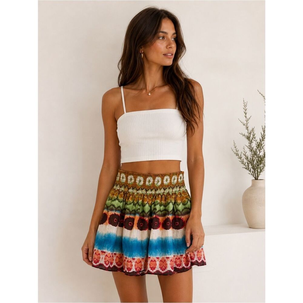Hot & Delicious Multicolor Tie-Dye Smocked Waist Mini Skirt